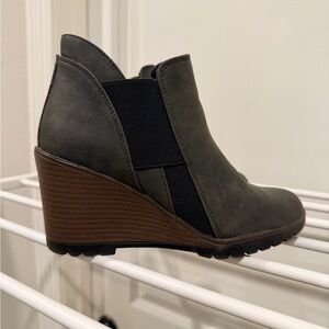 Gray and Brown Wedge Ankle Boots
